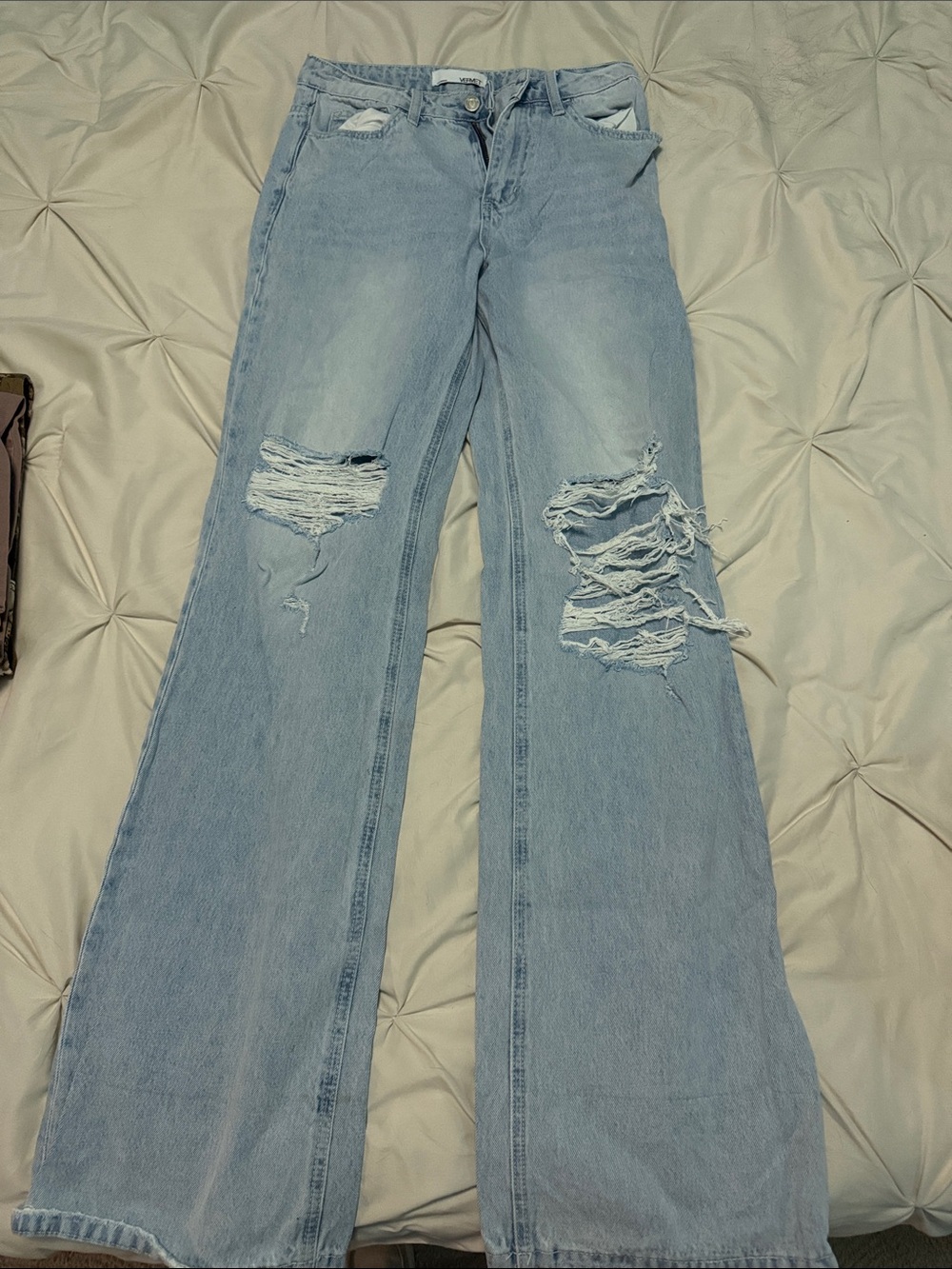 Light Blue Distressed Wide-Leg Women's Jeans